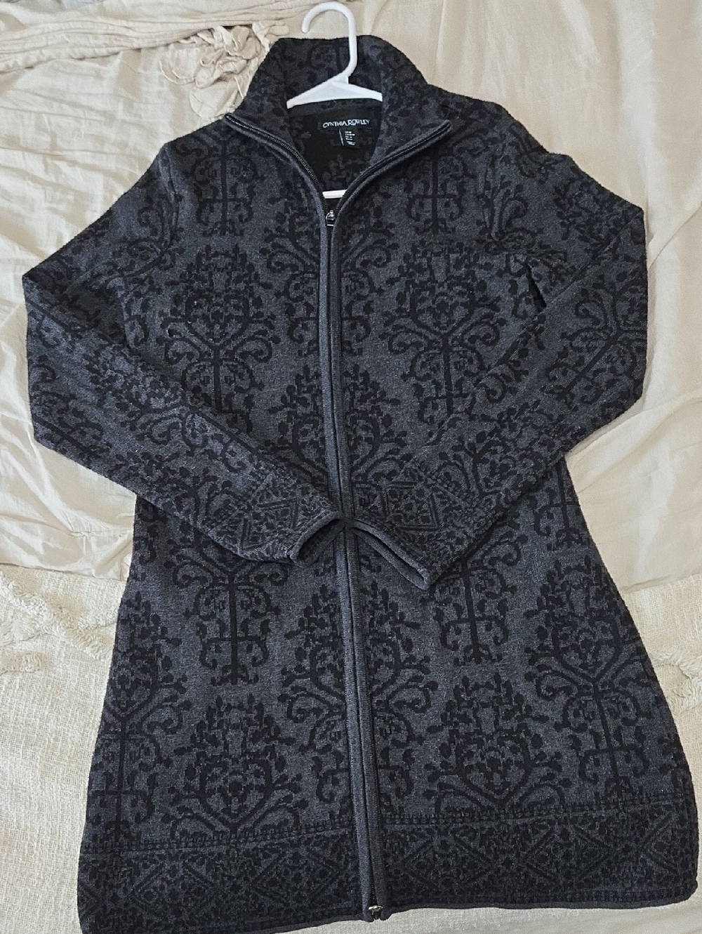 Charter Club Black and Gray Knit Zip-Front Dress